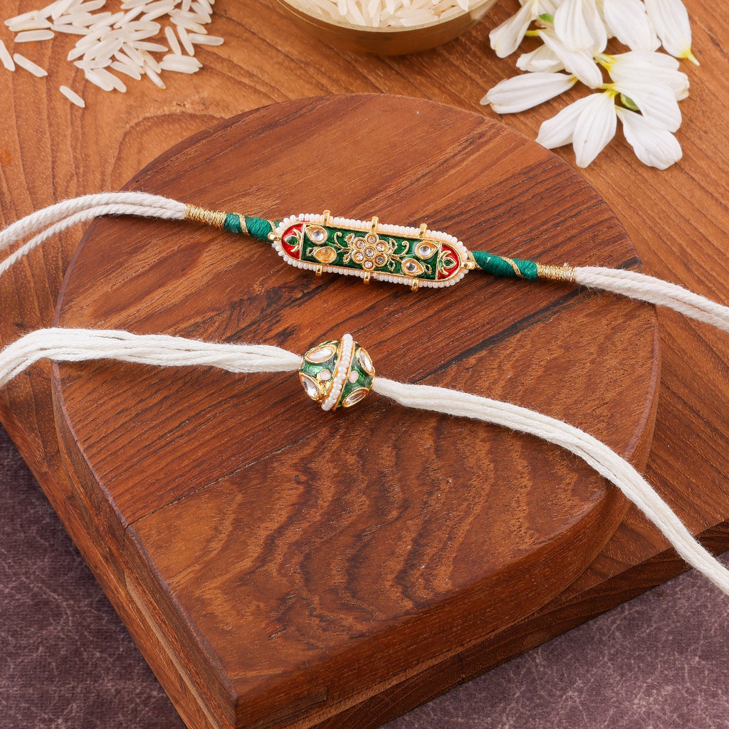 Meenakari Centrepiece Bhai Bhabhi Rakhi Set zoom
