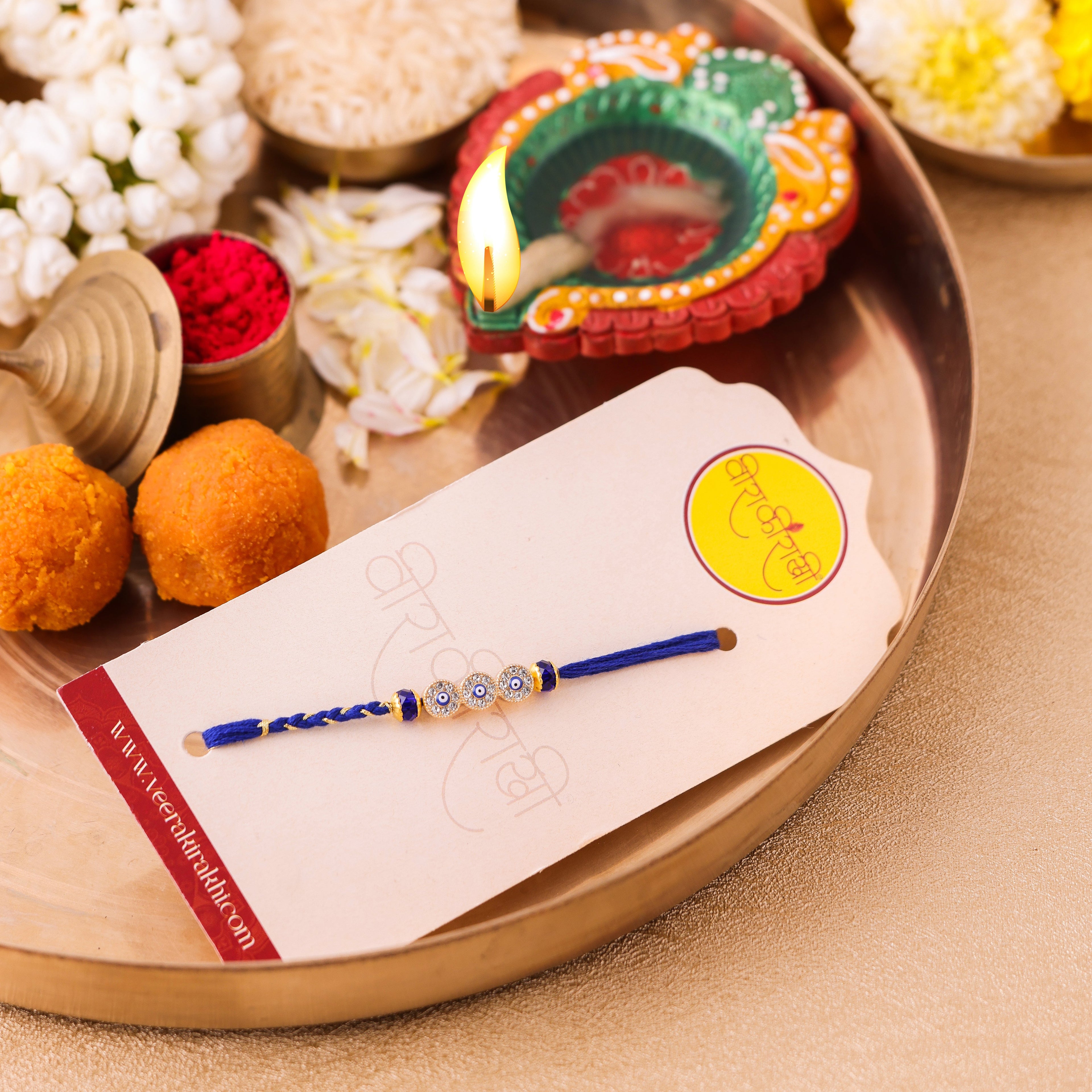 Blue Beaded Thread Rakhi for Bhai - Blue