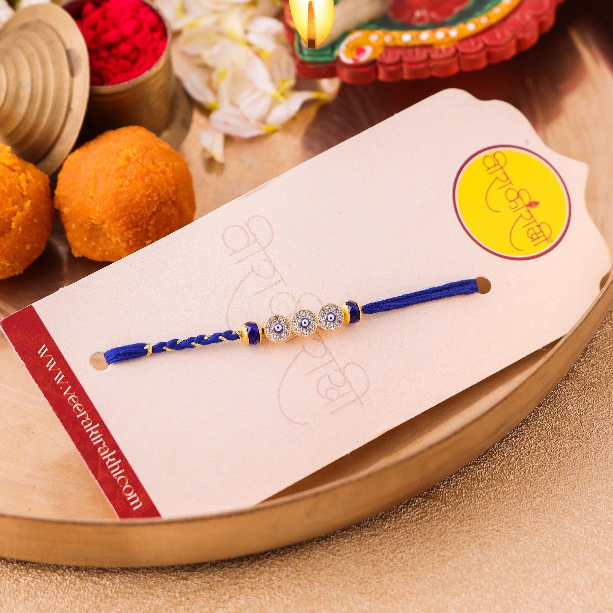 Blue Beaded Thread Rakhi for Bhai zoom