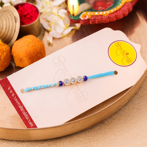 Blue Beaded Thread Rakhi for Bhai zoom