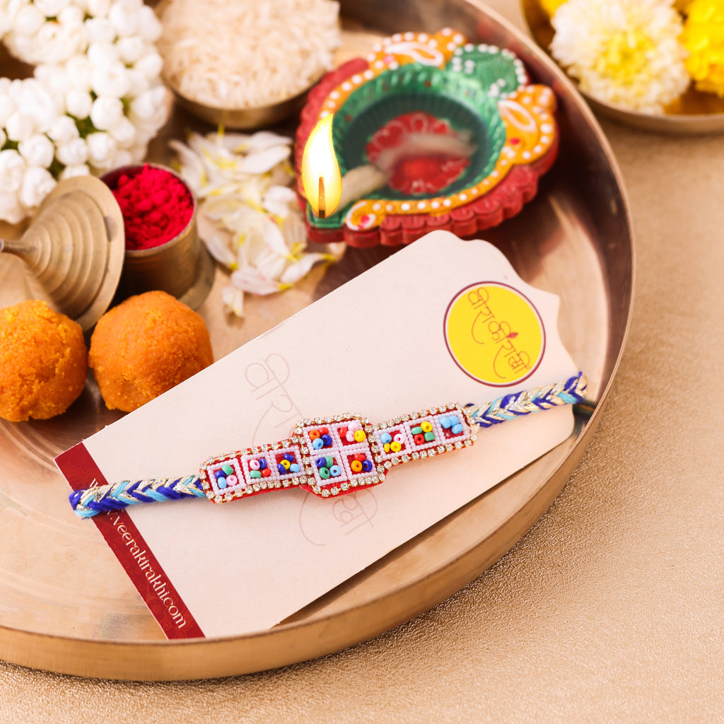 Handwoven Multicolour Band Rakhi for Bhai - Blue