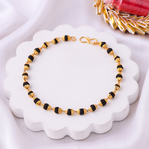 Black Bead Gold Cap Bracelet Rakhi zoom