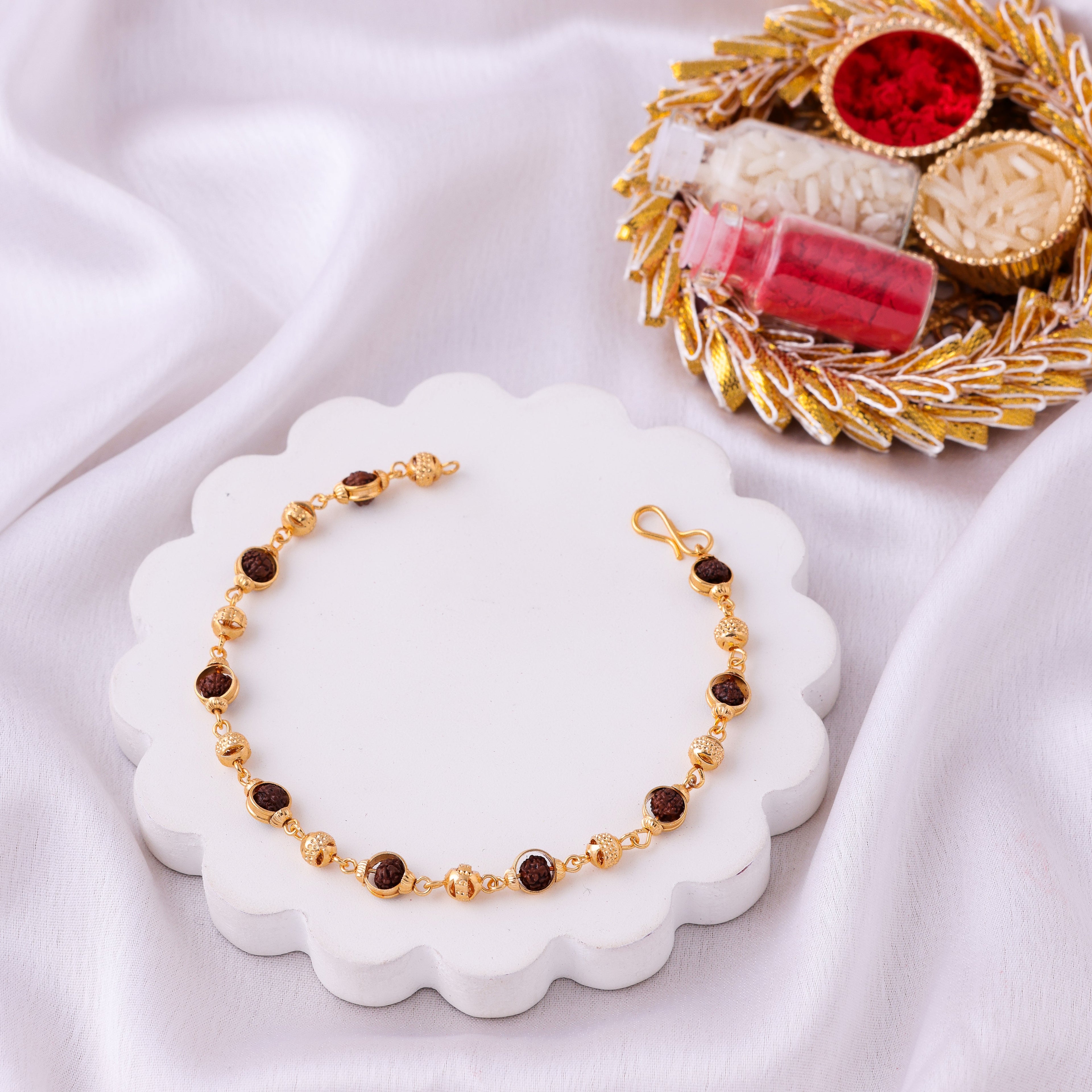 Rudraksha & Gold Bead Bracelet Rakhi for Bhai