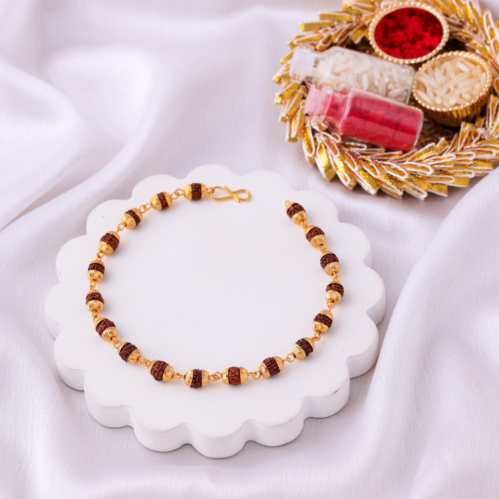 Rudraksha Gold Spacer Bracelet Rakhi for Bhai