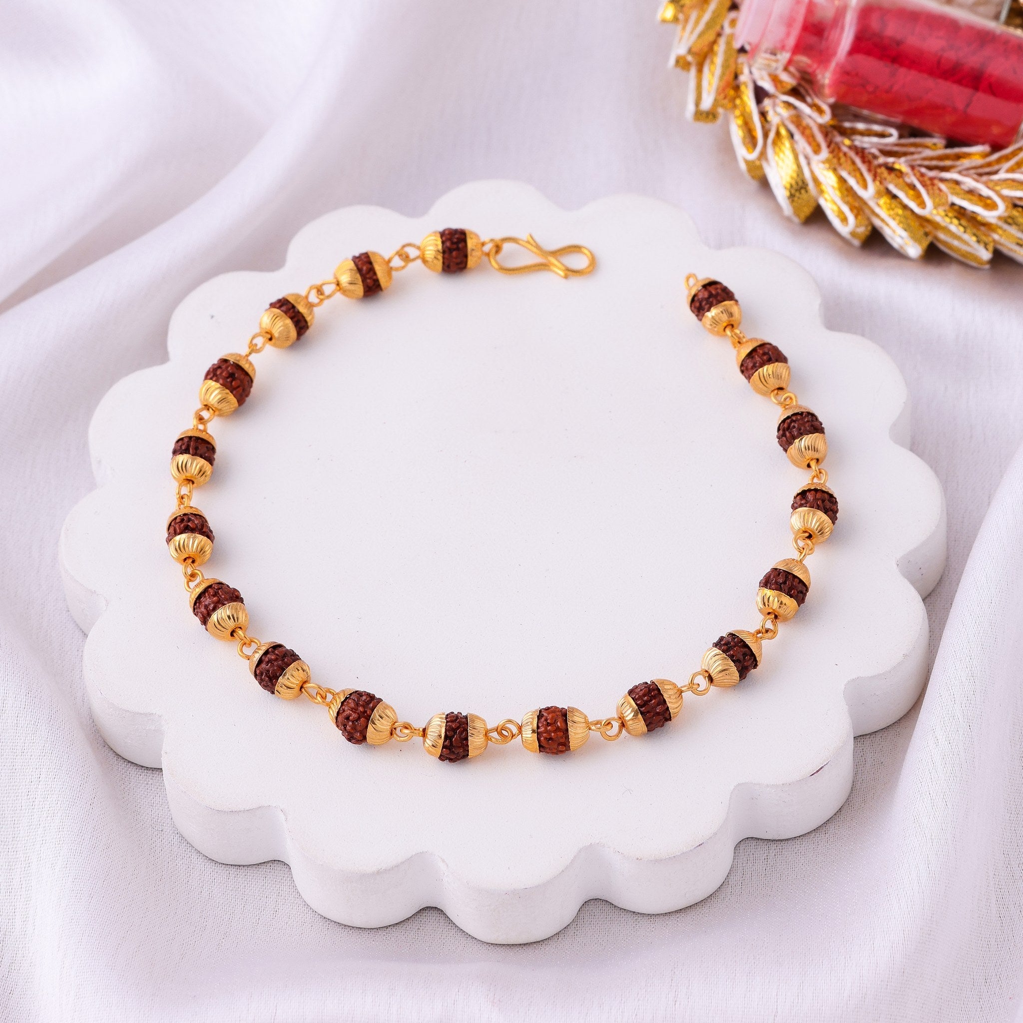 Rudraksha Gold Spacer Bracelet Rakhi zoom