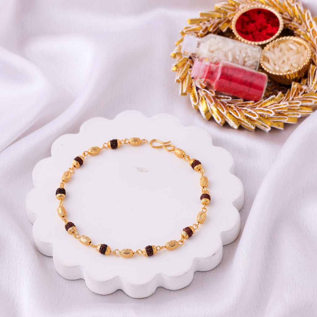 Rudraksha & Black Bead Bracelet Rakhi for Bhai