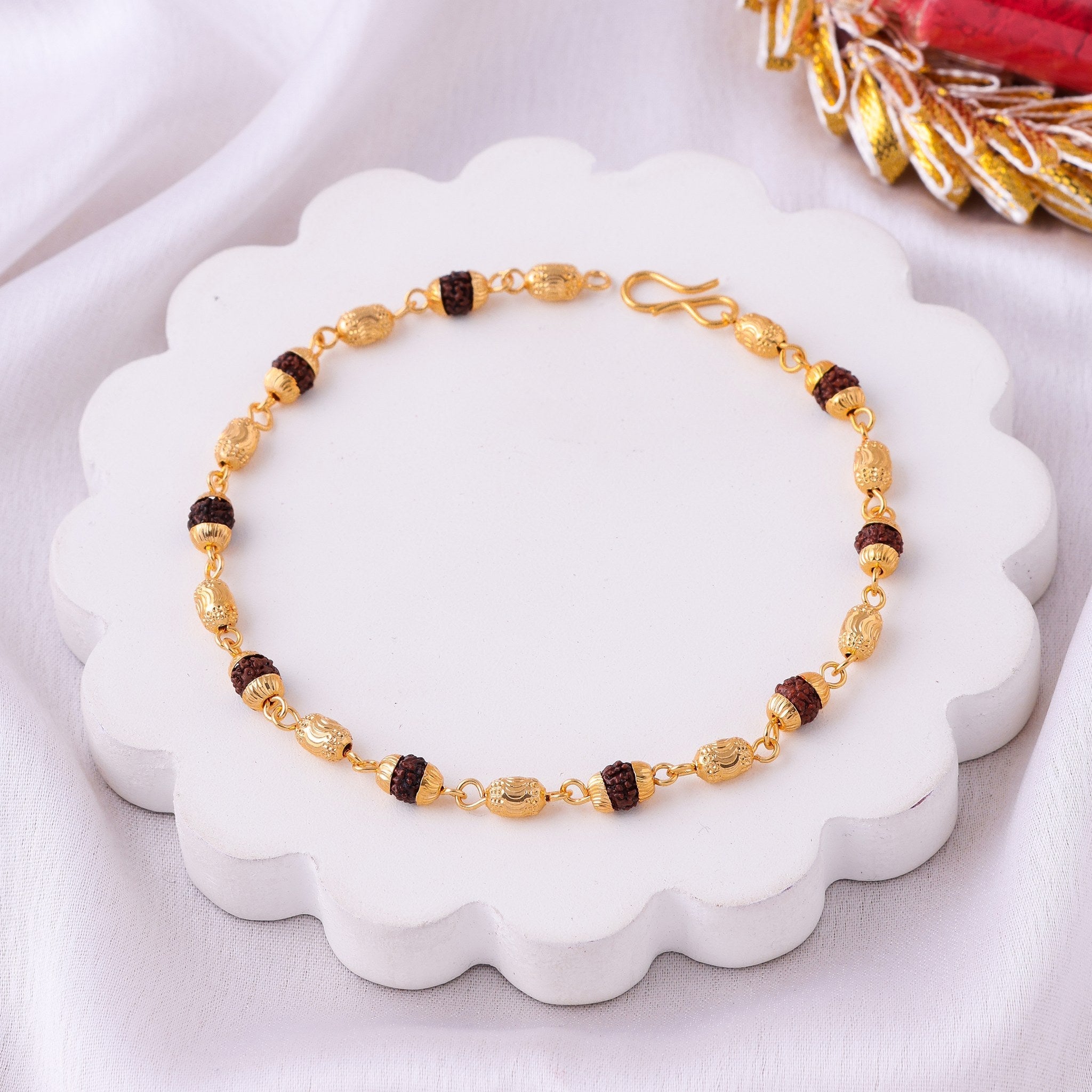 Rudraksha and Black Bead Bracelet Rakhi zoom