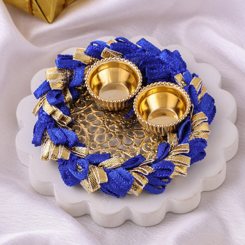 Gota Lace Pooja Thali with 2 Katori & Roli Chawal – Rakhi Special