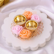 Thumbnail for Pastel Rose Pooja Thali for Raksha Bandhan | 4-5 Inch with 2 Katoris & Roli Chawal