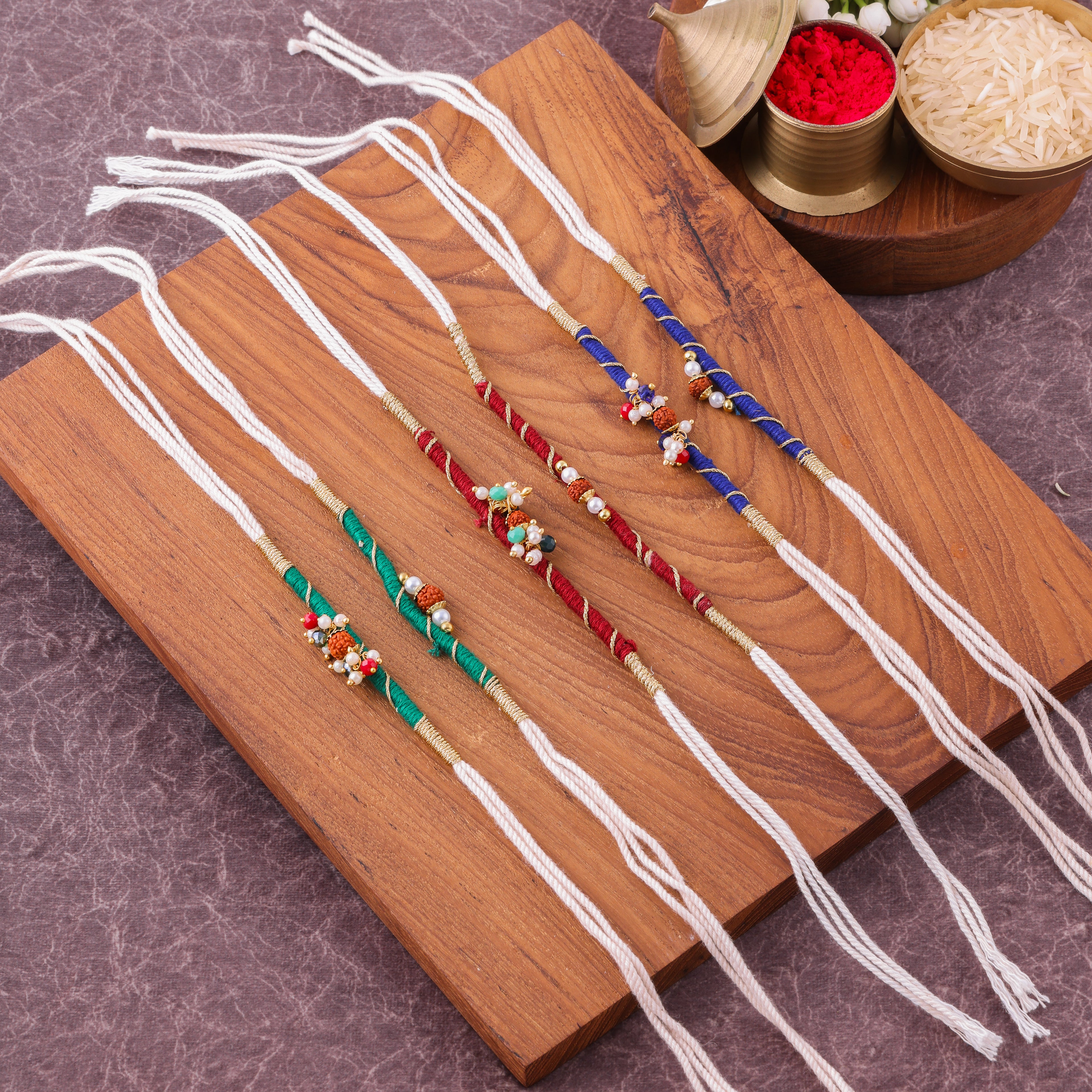 Beaded Charm Bhai Bhabhi Couple Rakhi Set