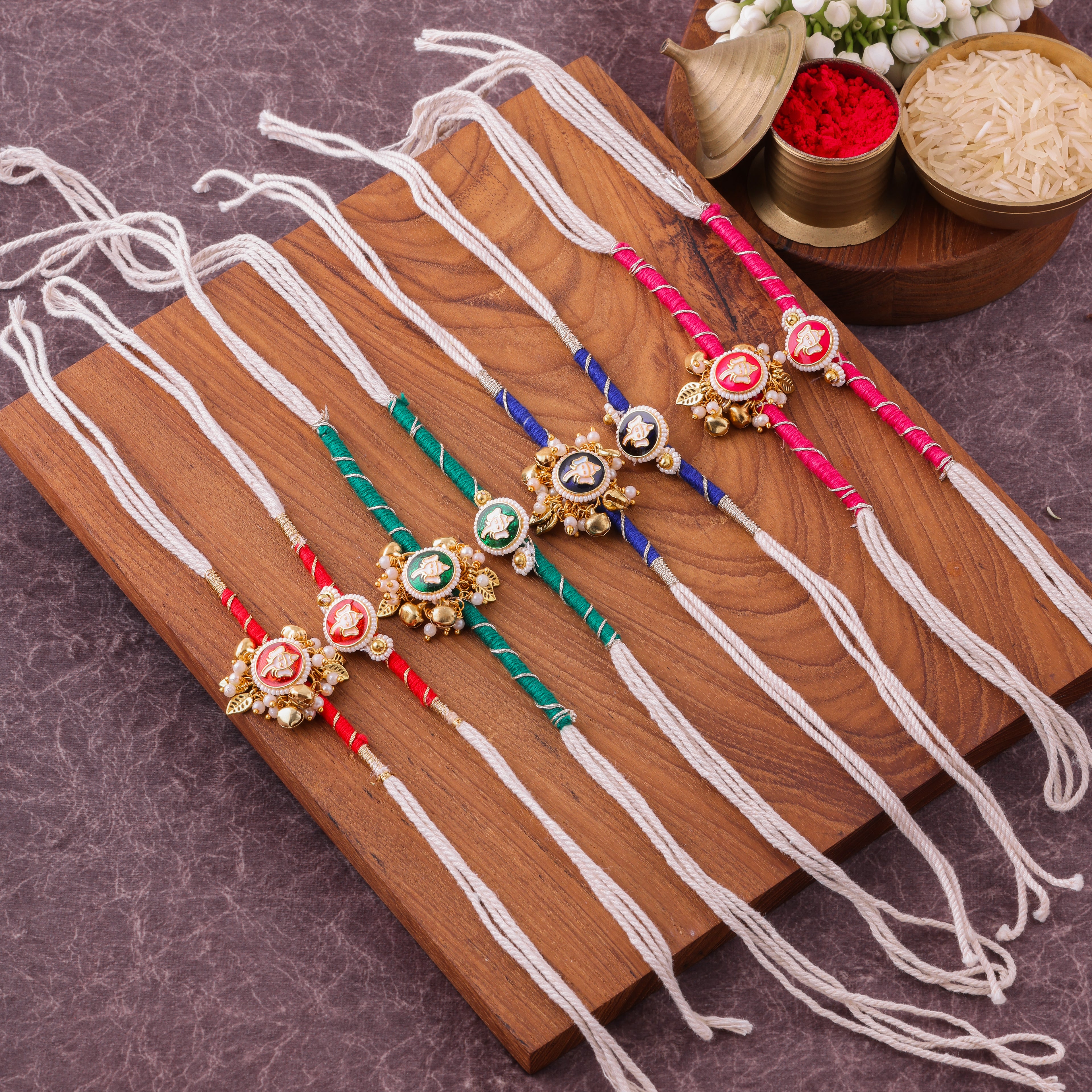 Grand Kundan Meenakari Bhai Bhabhi Couple Rakhi Set