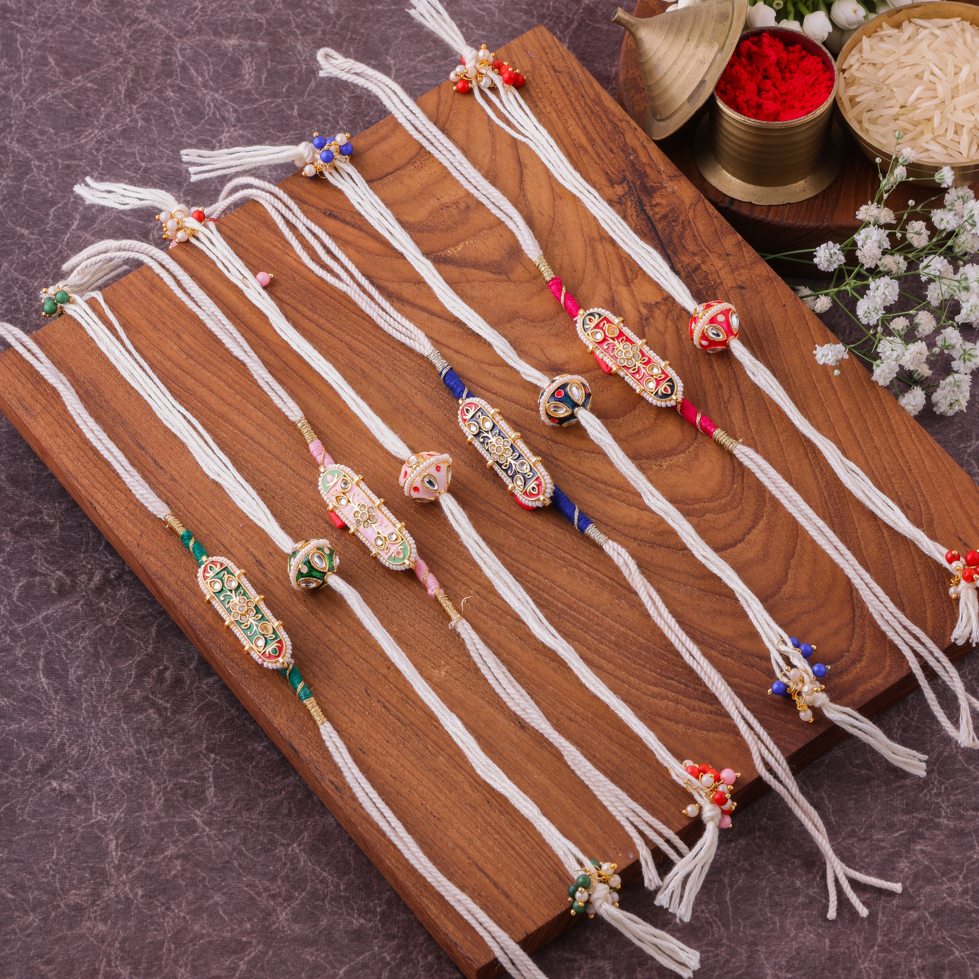 Oval Meenakari Bhai Bhabhi Couple Rakhi Set