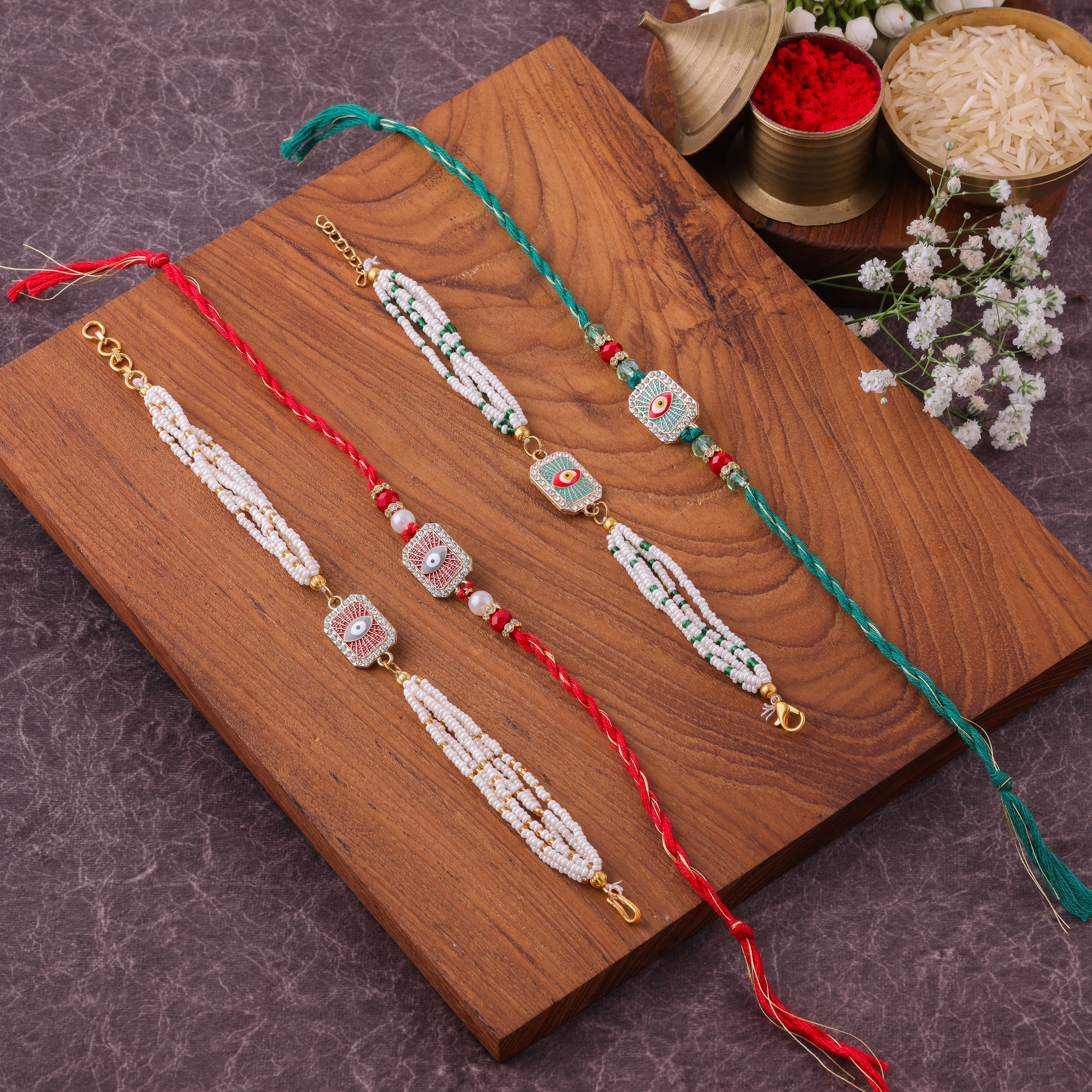 Meenakari Square Lumba Bhai Bhabhi Couple Rakhi Set