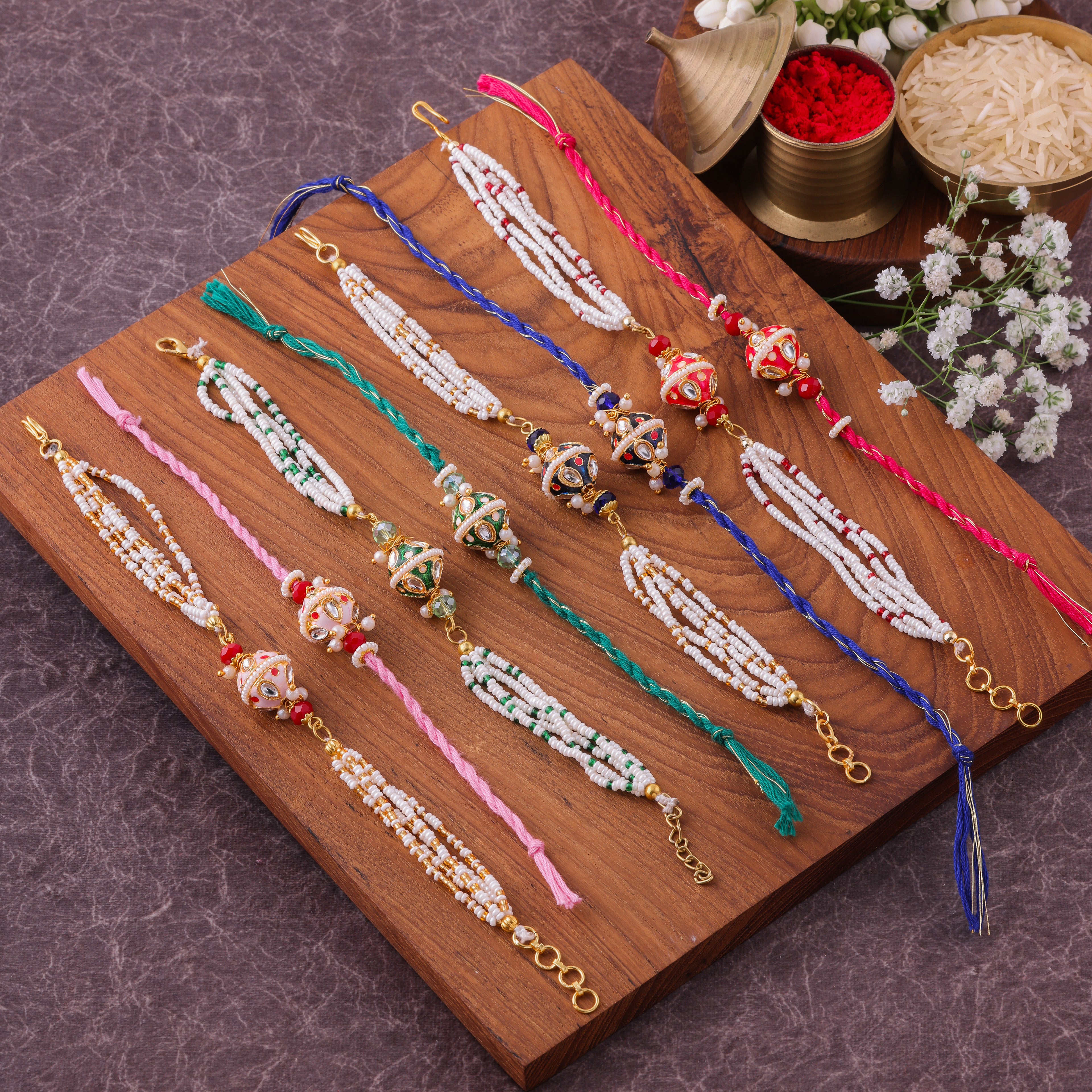Meenakari Bead Lumba Bhai Bhabhi Couple Rakhi Set
