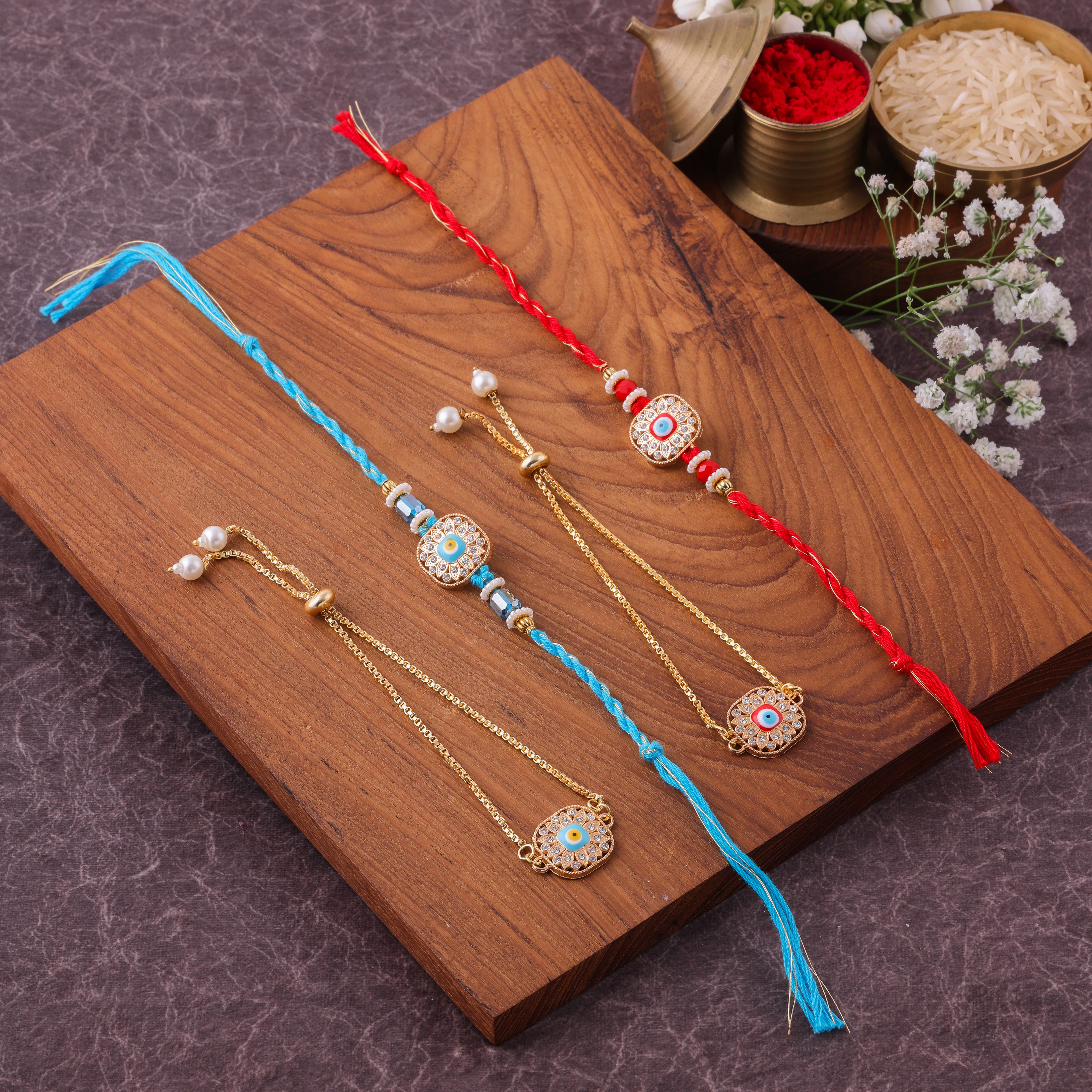 Evil Eye Chain Lumba Bhai Bhabhi Couple Rakhi Set
