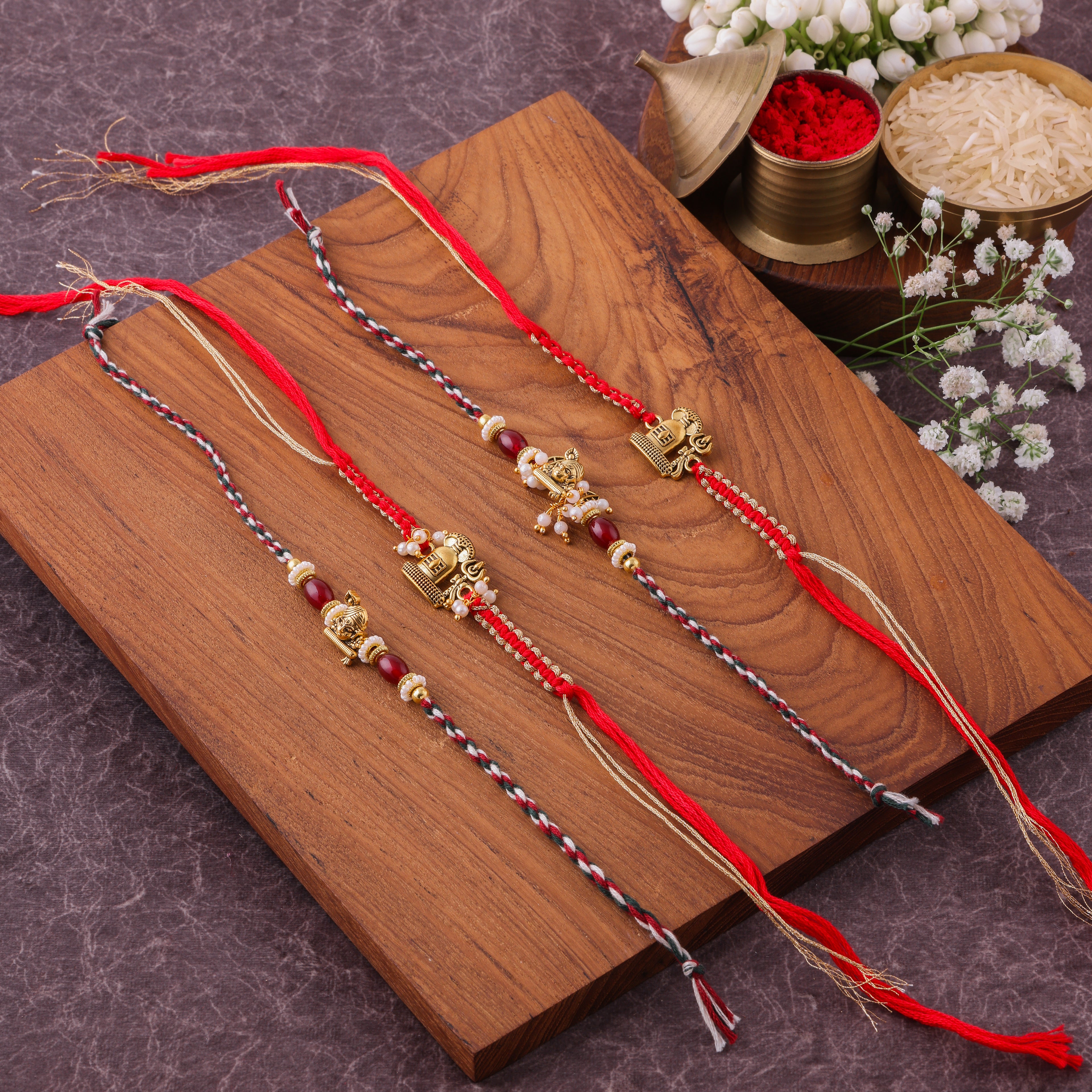 Petite Kundan Bead Bhai Bhabhi Couple Rakhi Set