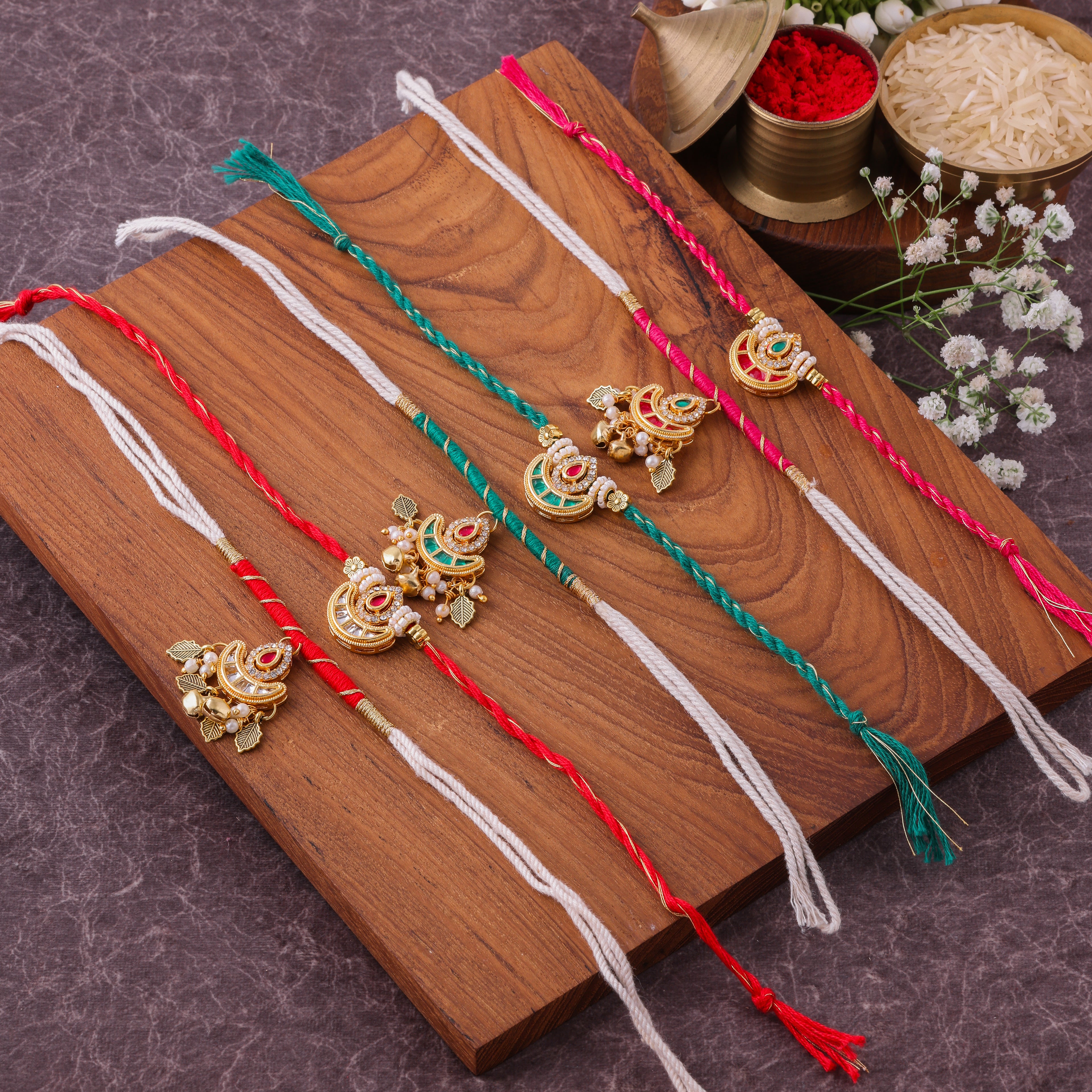 Royal Kundan Jhumka Bhai Bhabhi Couple Rakhi Set