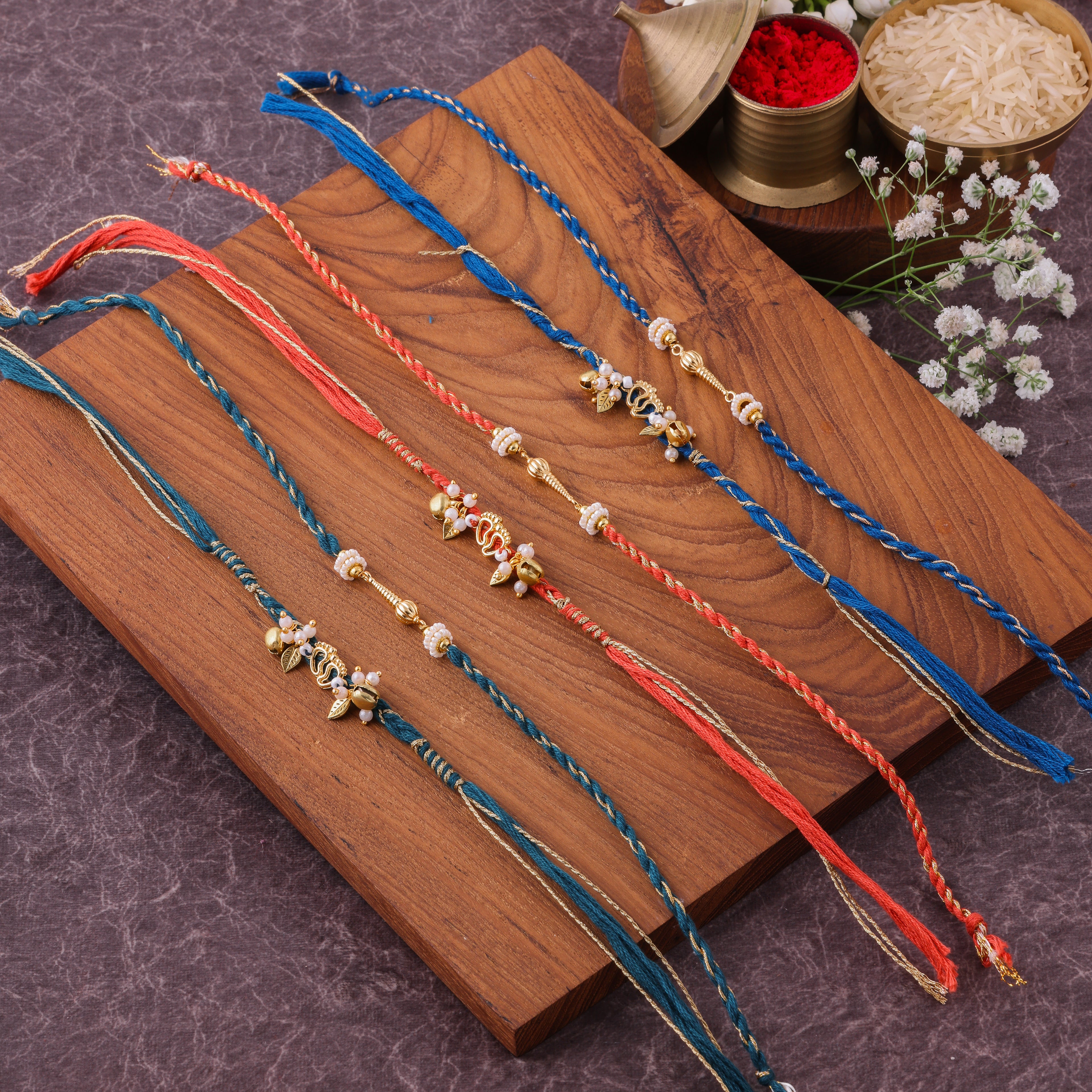Pearl Cluster Twist Bhai Bhabhi Couple Rakhi Set
