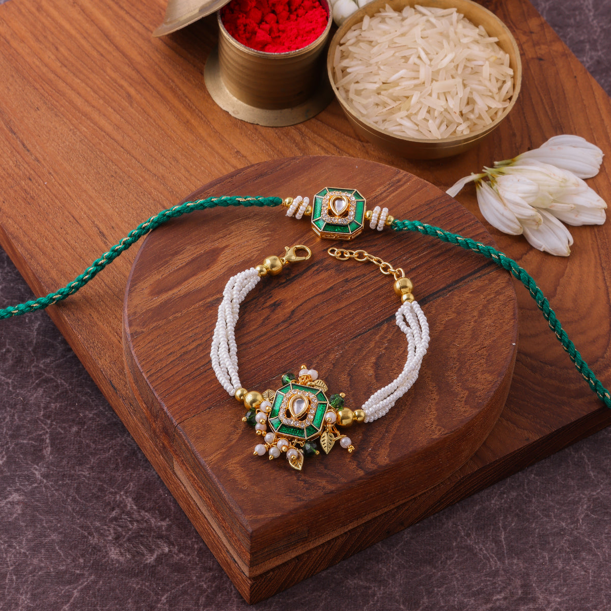 Traditional Red Meenakari Bhaiya Bhabhi Rakhi Set | Designer Lumba Rakhi Combo