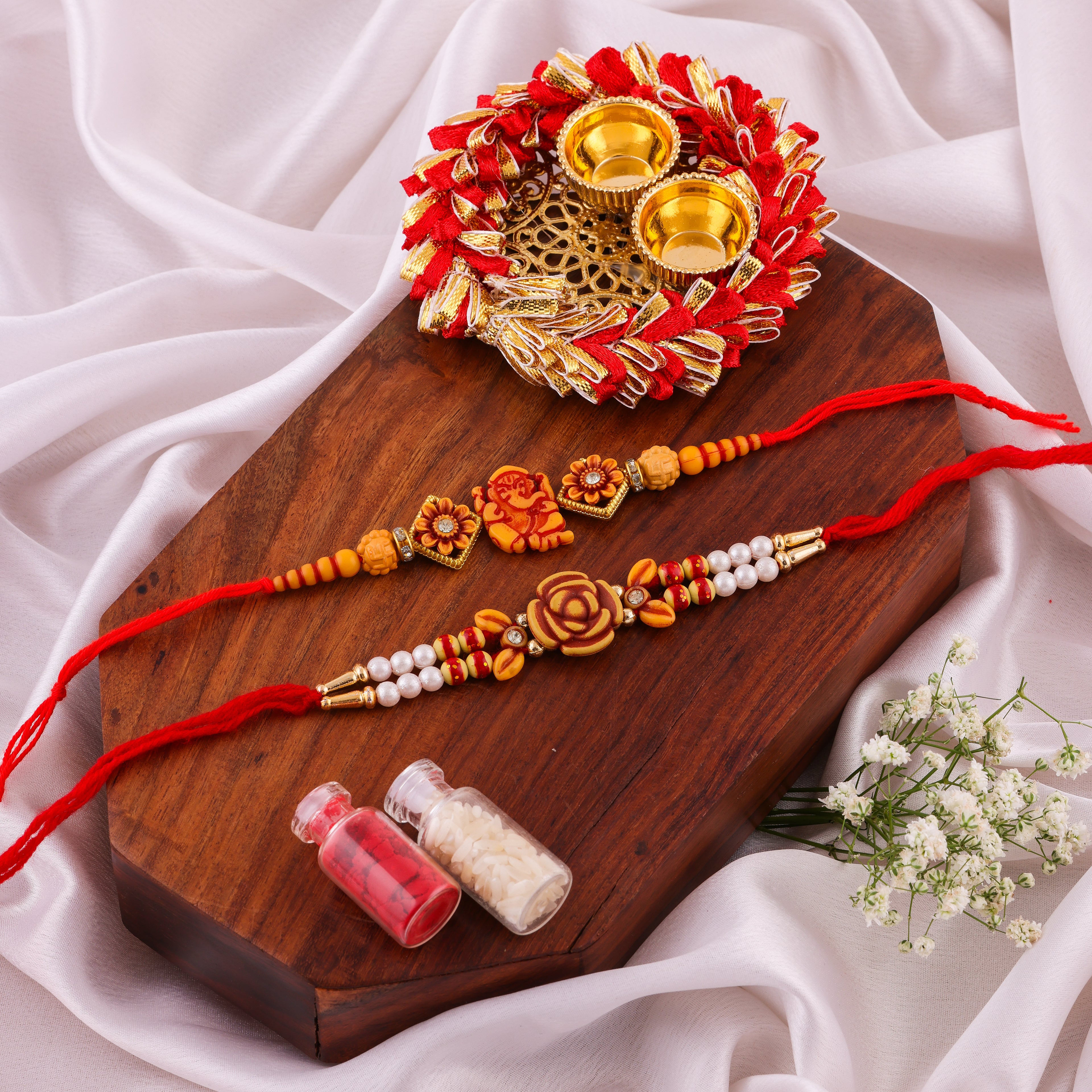 Wooden Bead Ganesha Rakhi Combo - Pack of 2