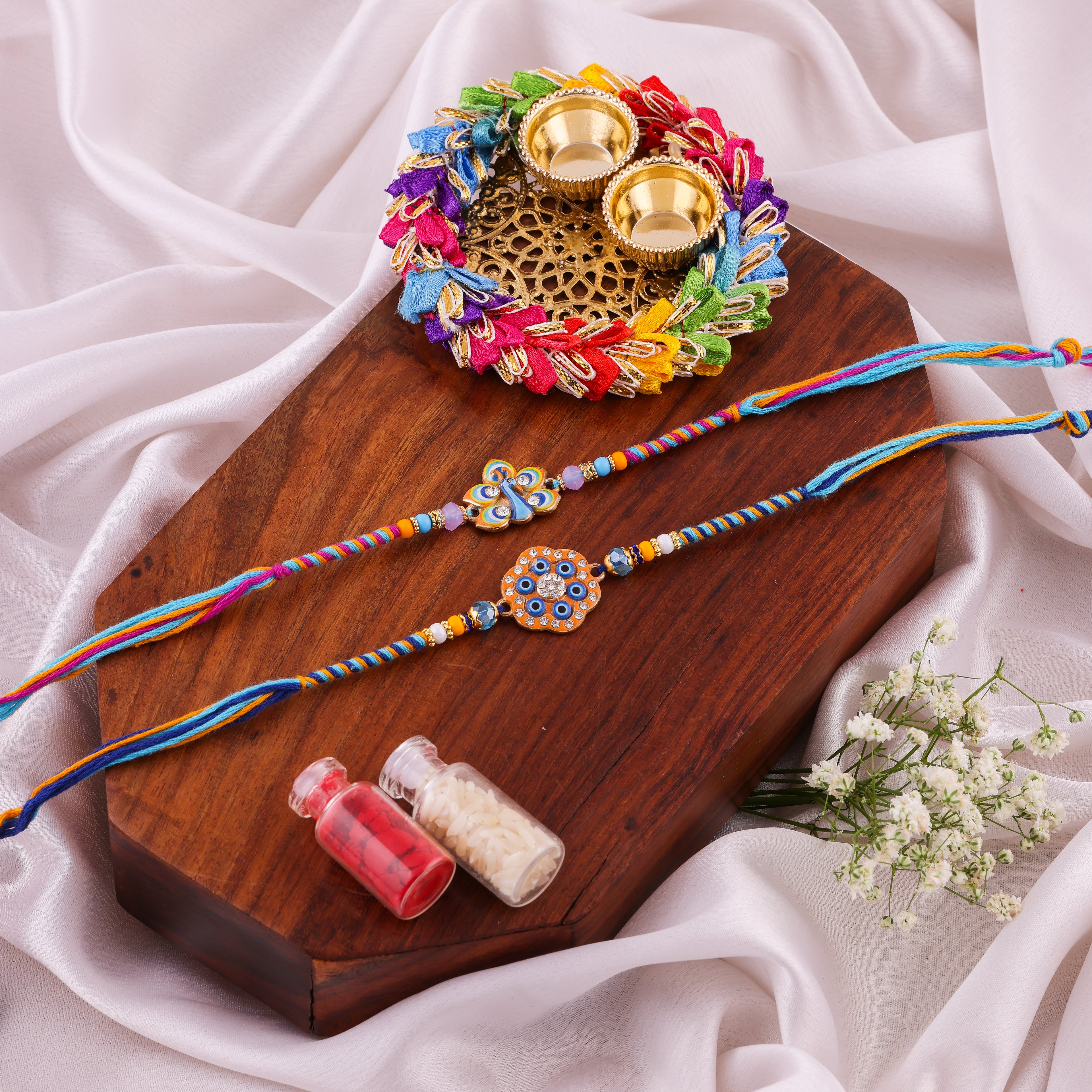 Peacock Evil Eye Rakhi Combo - Pack of 2