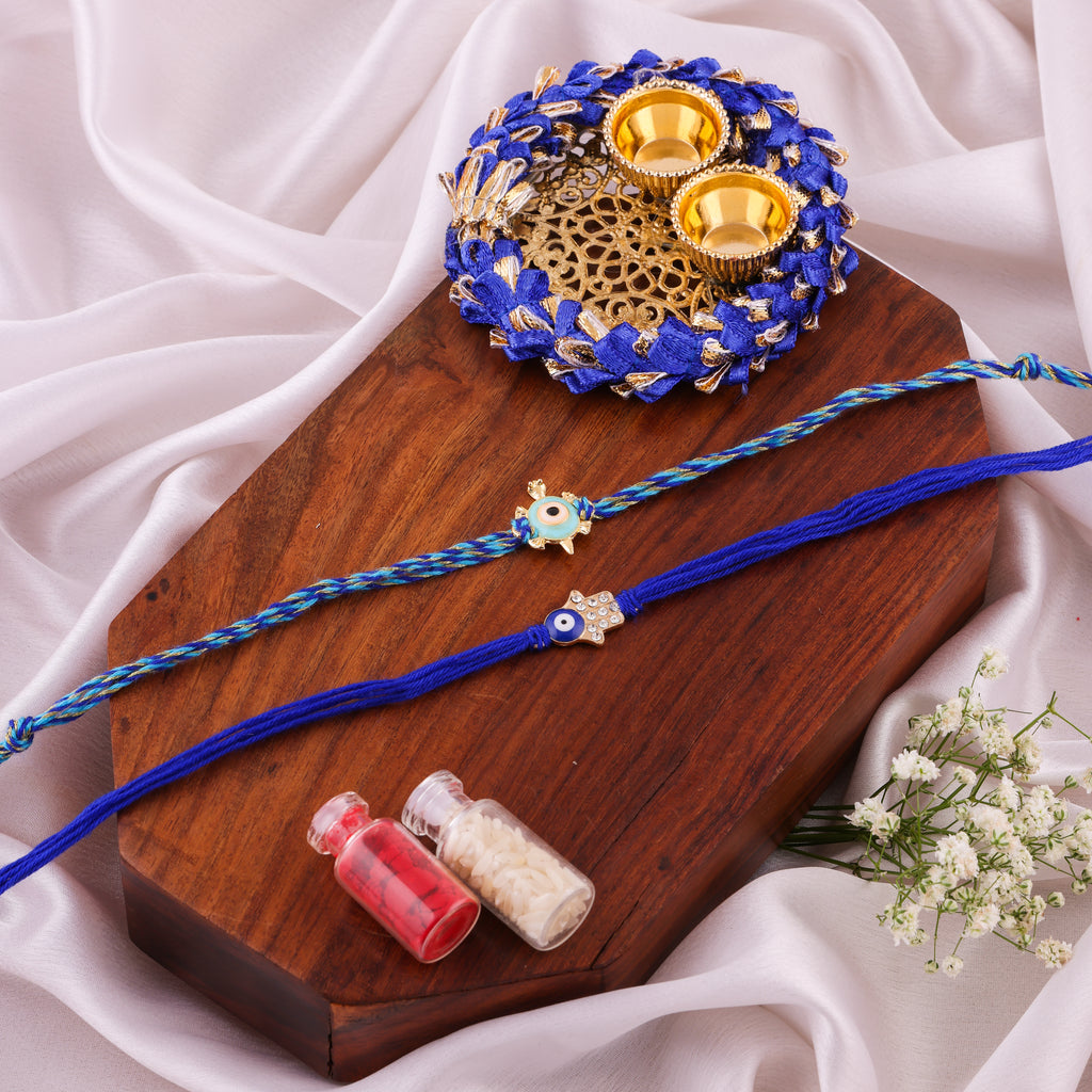 Turtle Hamsa Evil Eye Rakhi Combo - Pack of 2