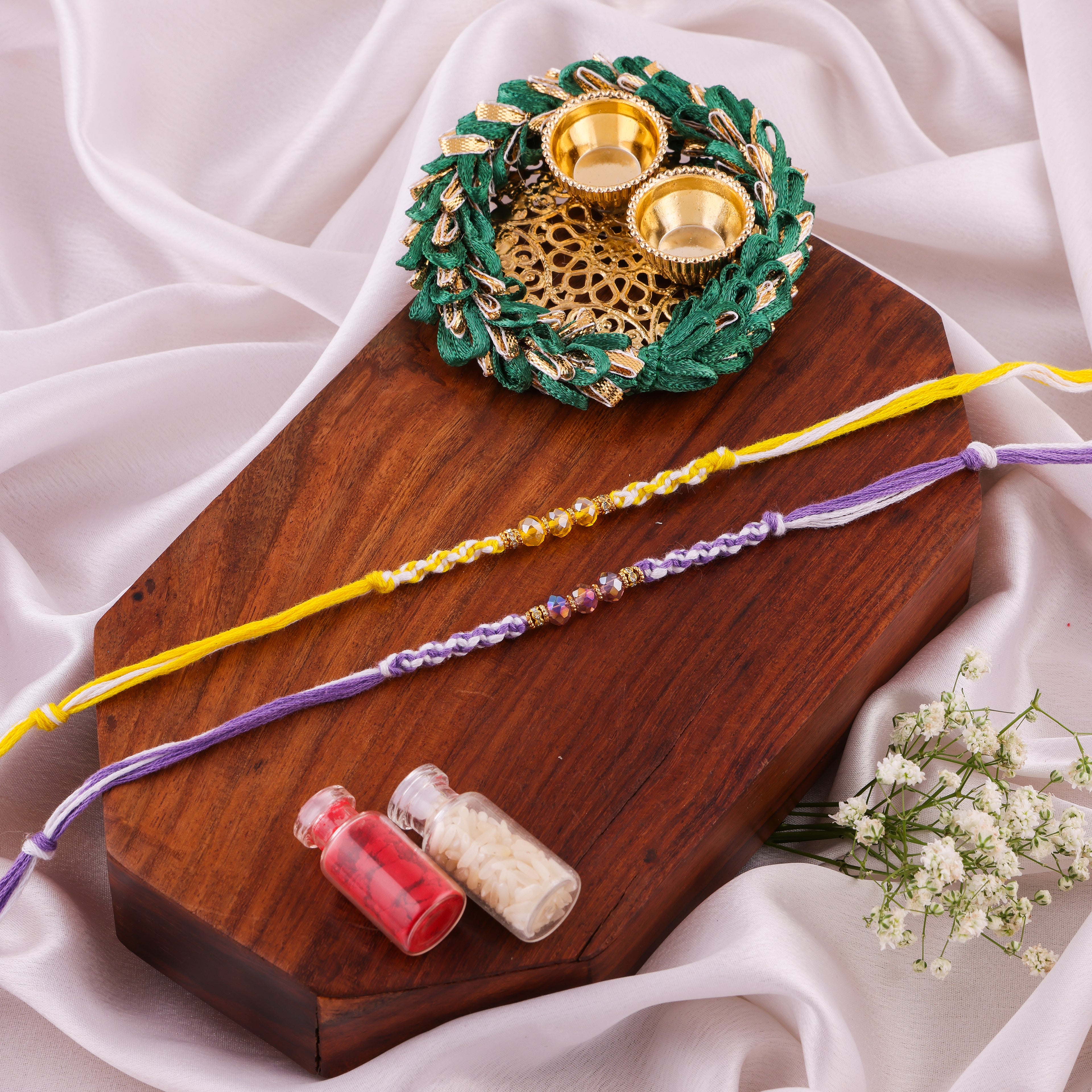 Crystal Bead Braided Rakhi Combo - Pack of 2