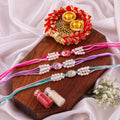 Pearl Floral Enamel Rakhi Combo - Pack of 3