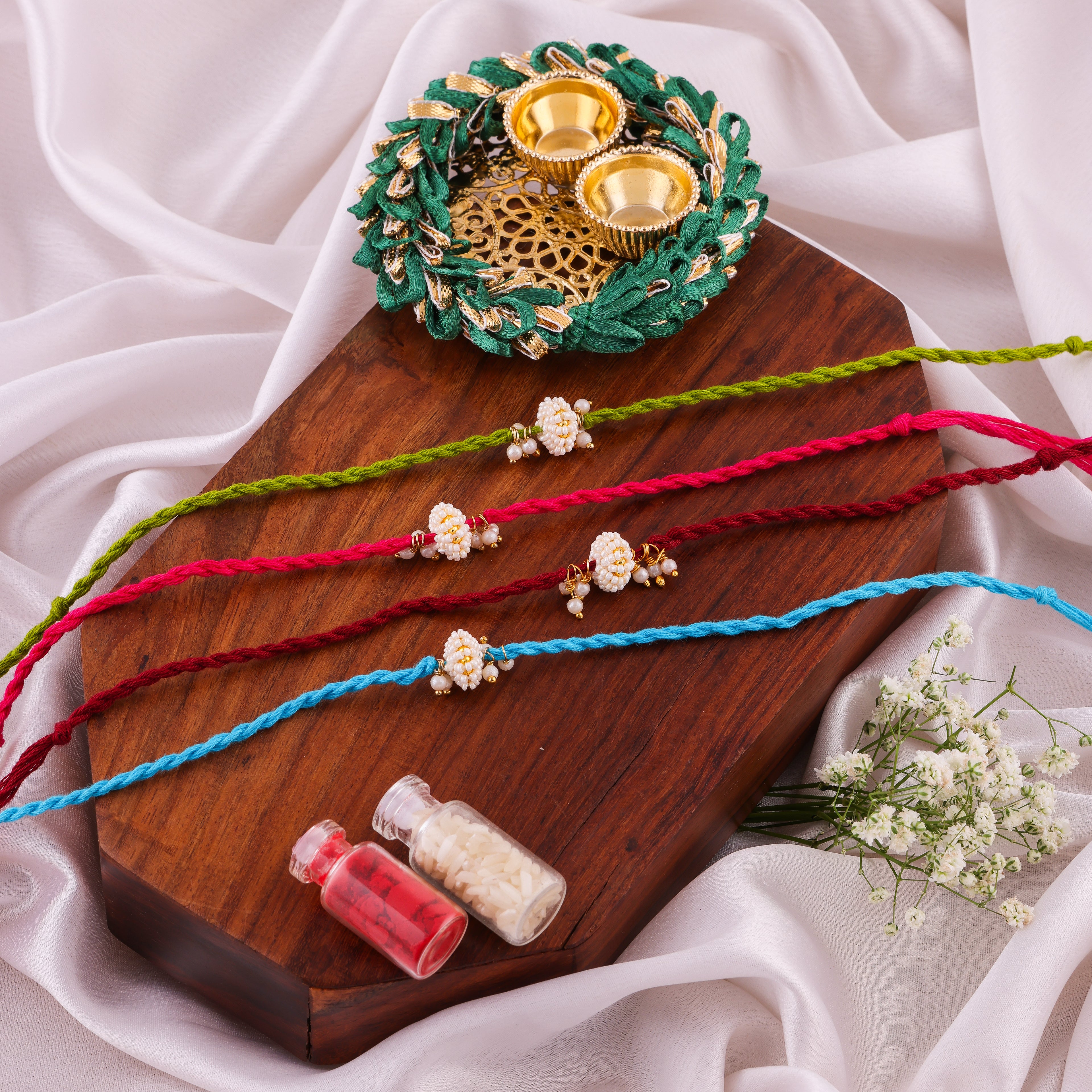 Pearl Cluster Rakhi Combo - Pack of 4