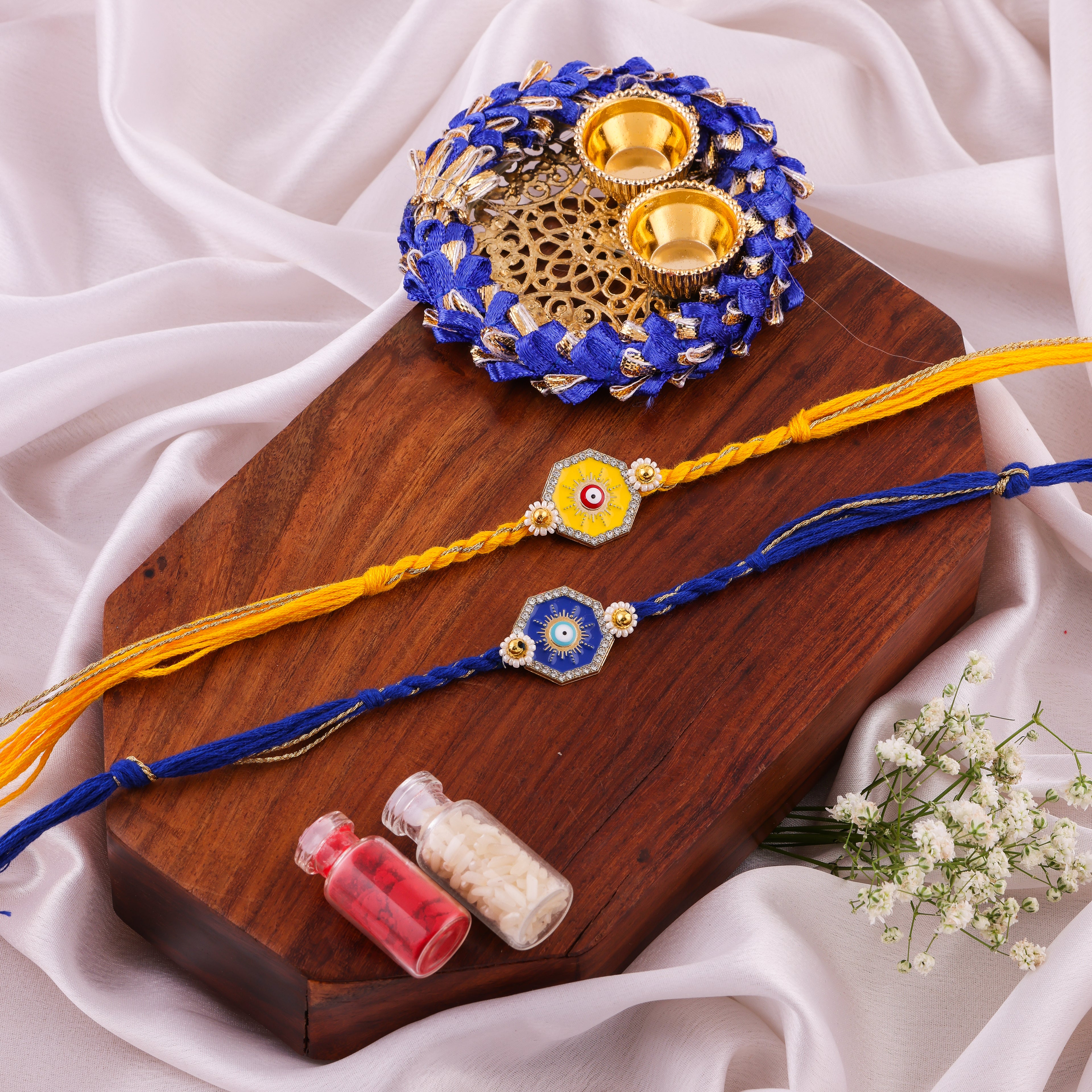 Evil Eye Rhinestone Rakhi Combo - Pack of 2