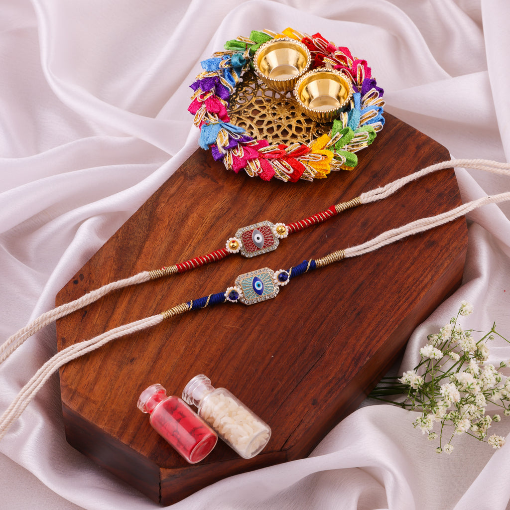 Evil Eye Floral Rakhi Combo - Pack of 2