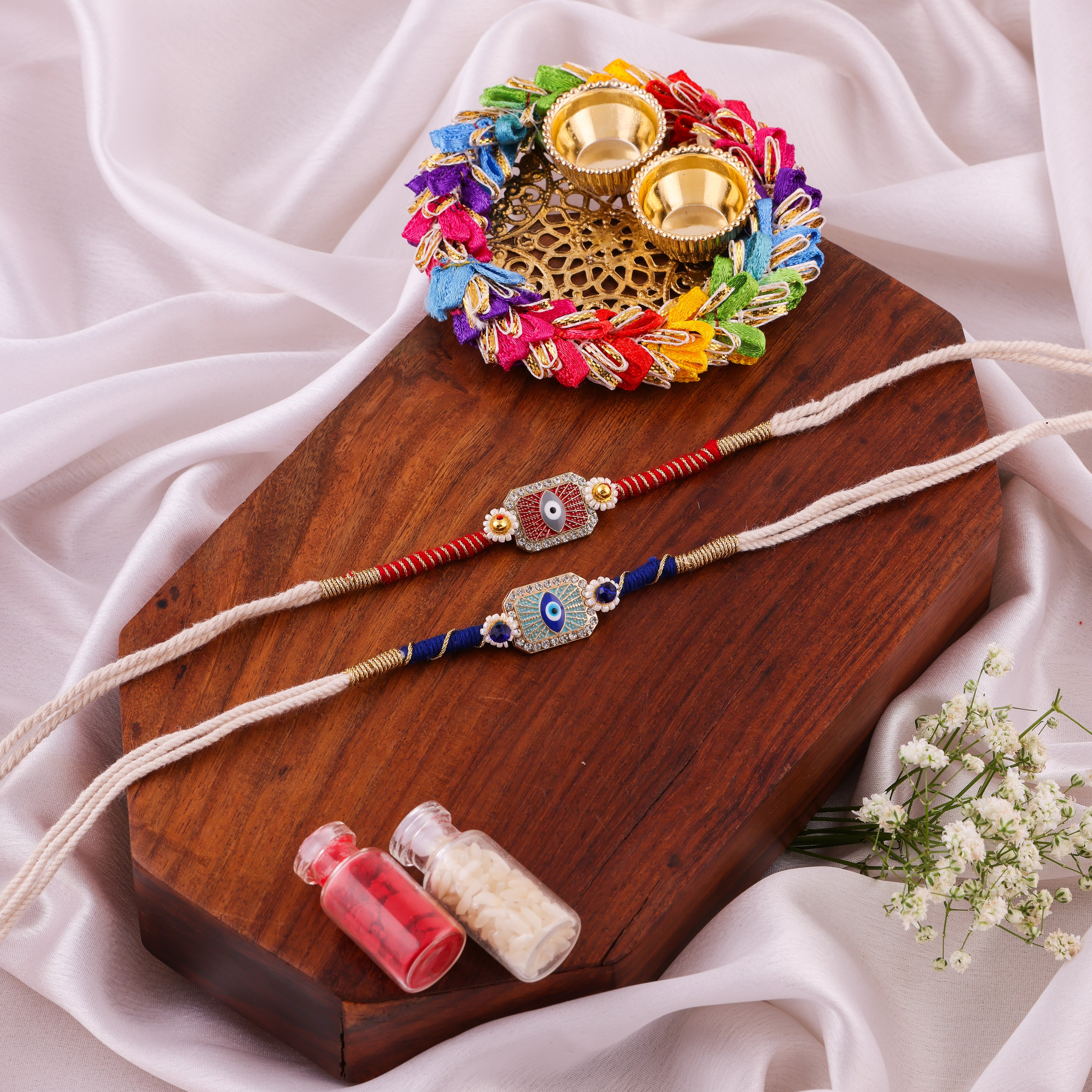 Evil Eye Floral Rakhi Combo - Pack of 2