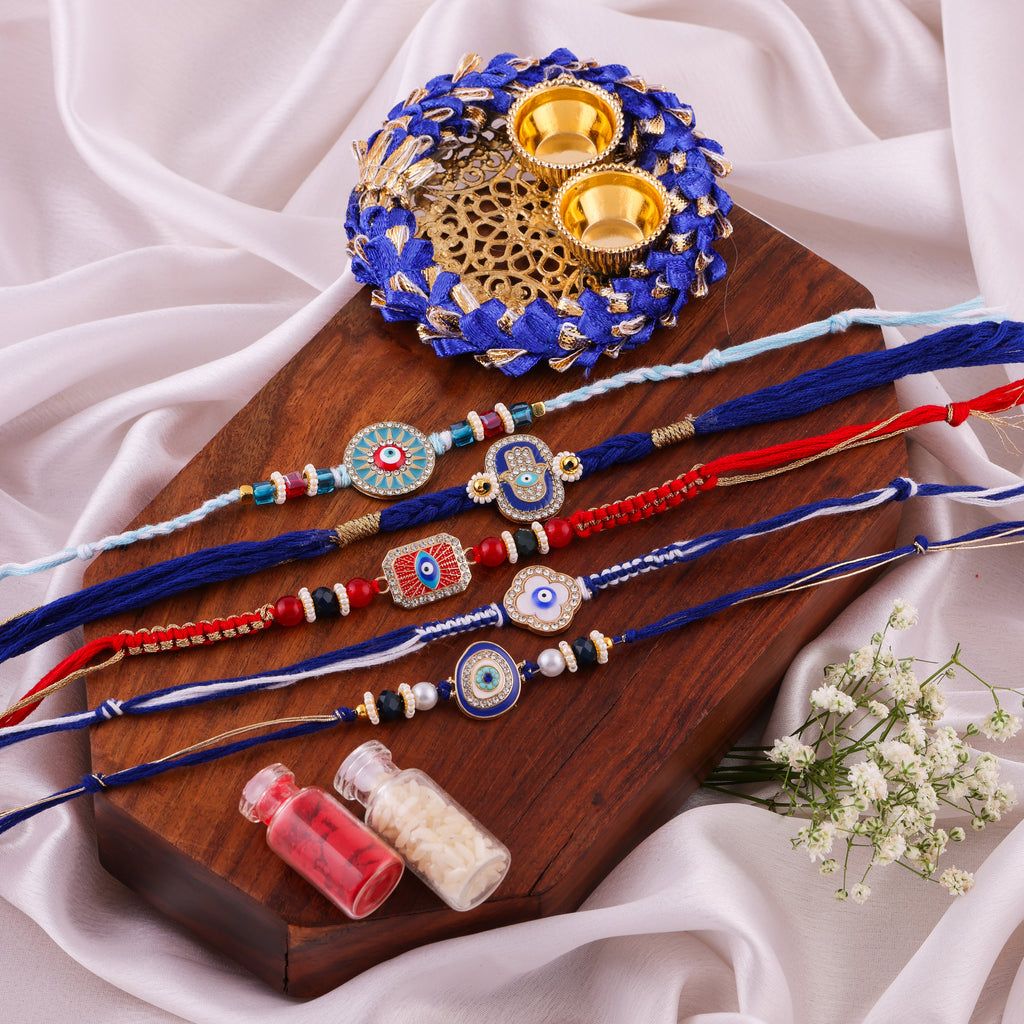 Evil Eye Hamsa Rakhi Combo - Pack of 5